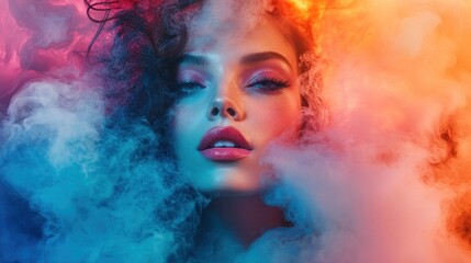 Woman's Face with Blue and Orange Smoke