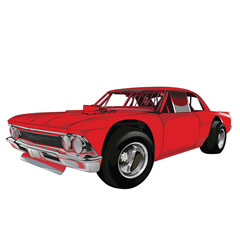 Outline red and painted racing car. Isolated in black background, for t-shirt design, print, and for business purposes.