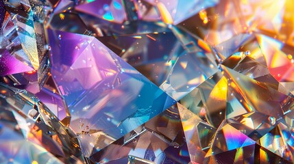 A visually striking image featuring brilliantly colored crystalline structures, capturing their complex, multifaceted shapes and the play of light across their surfaces.