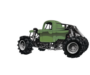 Outline green and painted truck. Isolated in black background, for t-shirt design, print, and for business purposes.