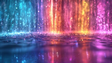 A Mesmerizing Rainbow of Raindrops Cascading on the Sea, Weaving Colorful Light and Shadow, Bridging Sky and Earth, Graphic Resources, Wallpapers, Brochure, Websites, banner, Advertising, background