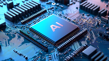 AI, artificial intelligence, computer chip with artificial intelligence, futuristic technology
