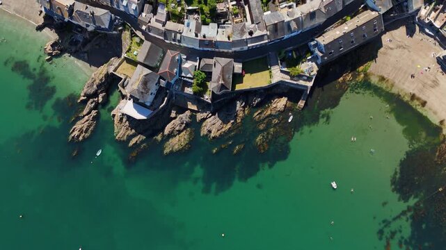 Aerial view of English seaside towns Kingsand and Cawsand in southeast Cornwall, England