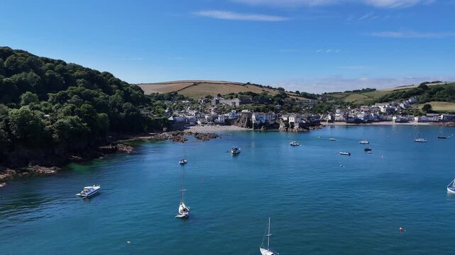 Aerial view of English seaside towns Kingsand and Cawsand in southeast Cornwall, England
