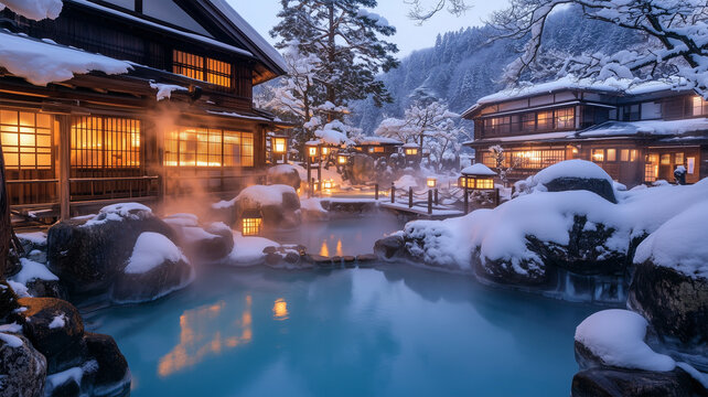 雪景色の温泉リゾート