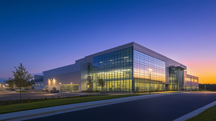 Fototapeta premium 最先端半導体製造工場の夕暮れ風景