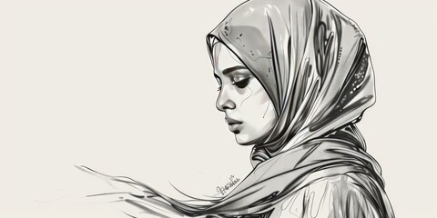 Fototapeta premium Sketch of a Woman in Hijab