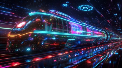 Futuristic Neon Train in Cyberpunk City 2