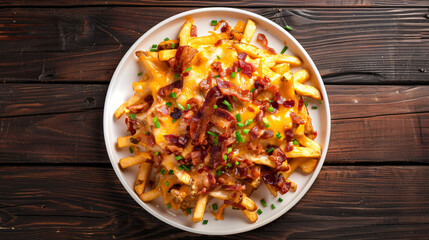 Golden french fries loaded with melted cheddar, crispy bacon, and chives