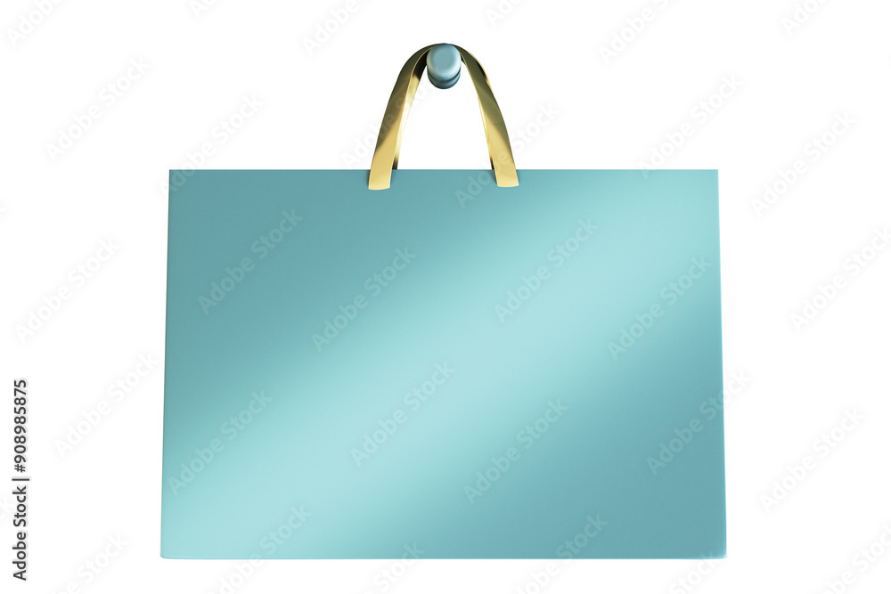 Aufkleber turquoise shopping bag with gold handles isolated on a white background. perfect for branding presen