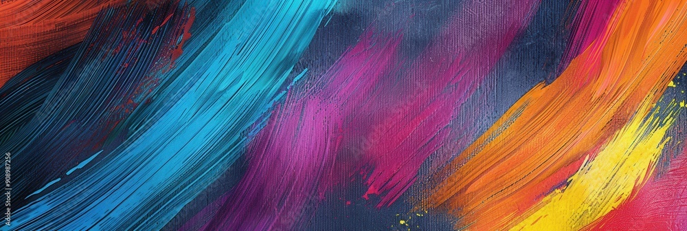 Poster colorful brushstrokes enliven a dark green chalkboard, showcasing artistic expression and creativity