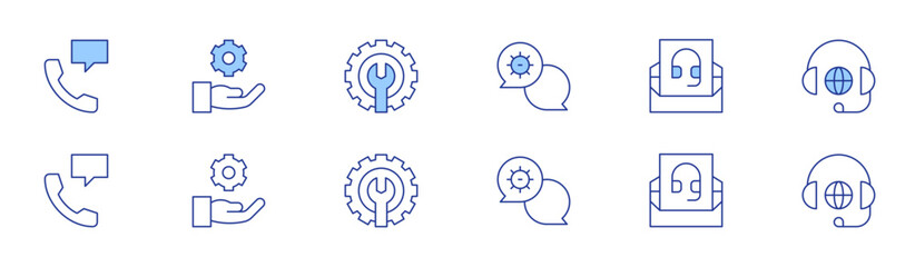 Support icon set in two styles, Duotone and Thin Line style. Editable stroke. support, email, gear, online, technical support