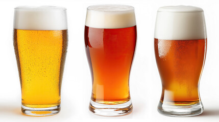  three beer glasses isolated on white background