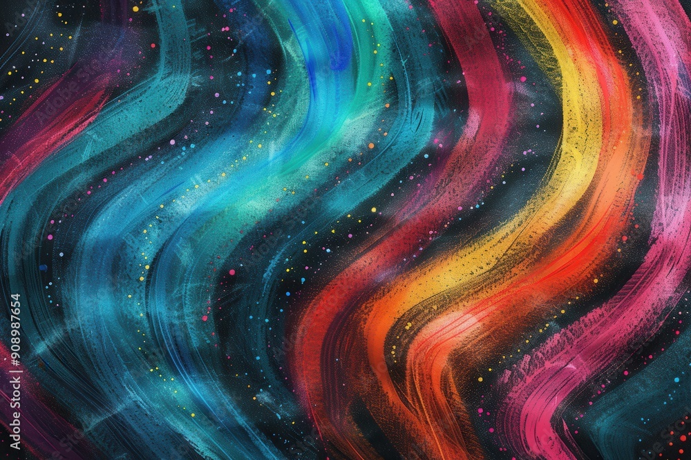 Poster colorful brushstrokes dance across a dark green chalkboard, creating an expressive artistic display 