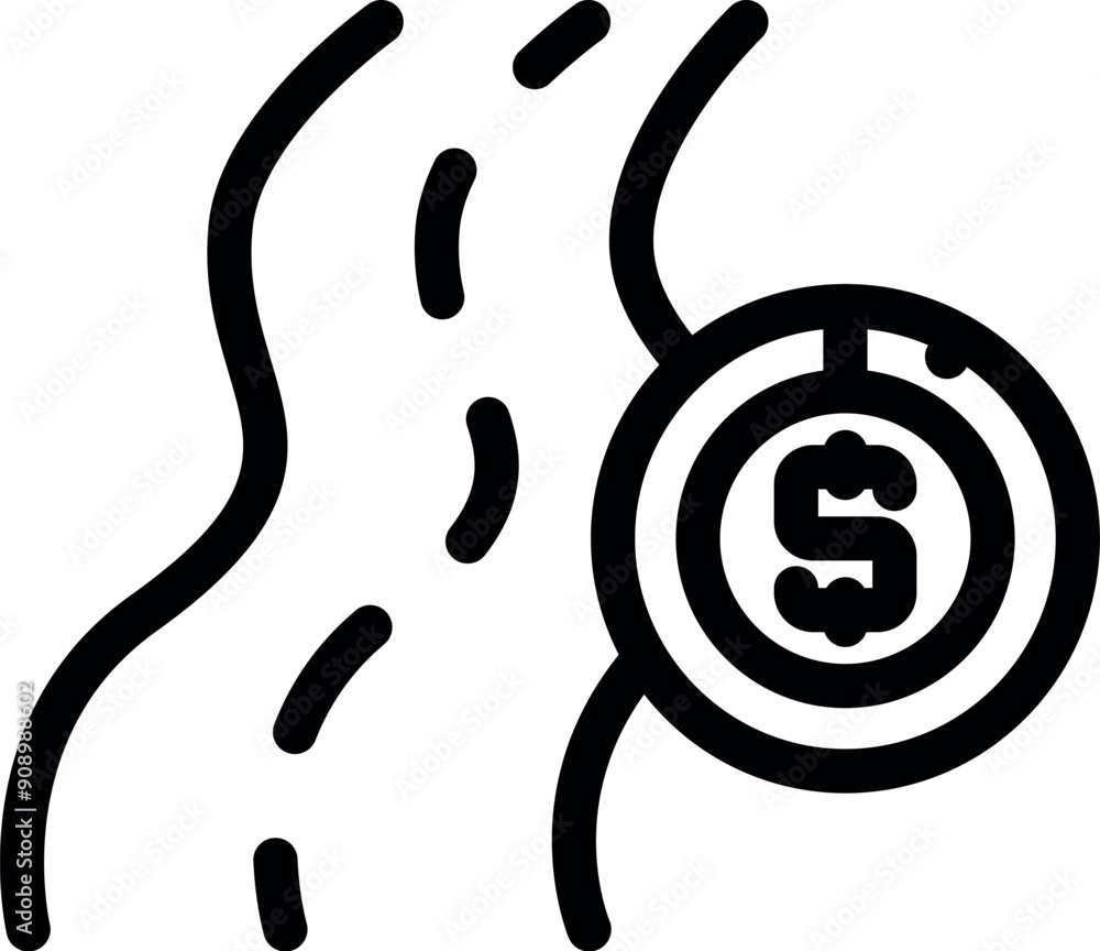Poster winding path leading to a dollar coin representing the concept of wealth creation