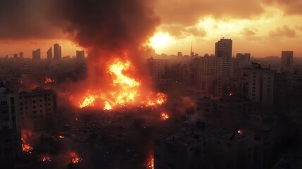 Obraz premium A city destroyed with giant explosion