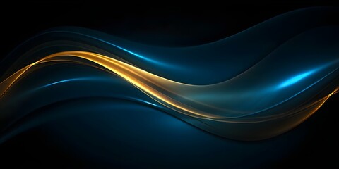 Obraz premium Abstract Flowing Golden Wave Background on a Dark Blue Theme