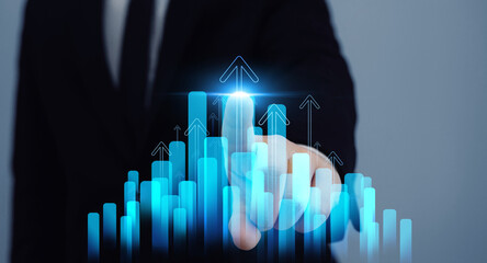 Analysis finance grow graph and market investment. Financial business plan,earnings,sale and...