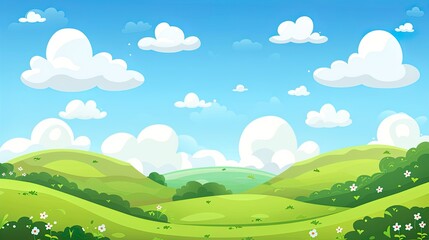 Fototapeta premium Illustration of Clean air with blue sky and fluffy white clouds