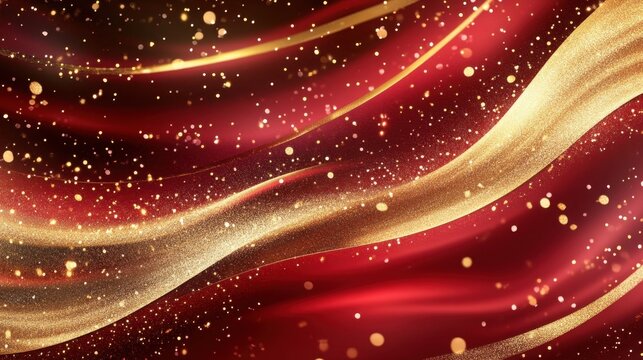 Luxury red color background with golden line elements and curve light effect decoration and bokeh. beautiful holiday banner