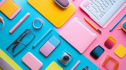 A collection of colorful tech gadgets