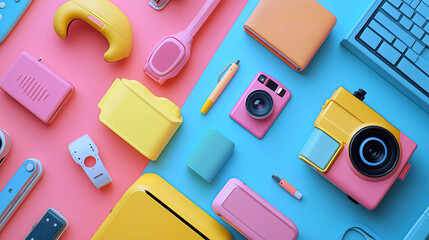 A collection of colorful tech gadgets