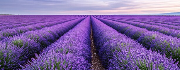 Obraz premium Lavender field in soft focus with clear foreground flowers, more clarity with clear light and sharp focus, high detailed