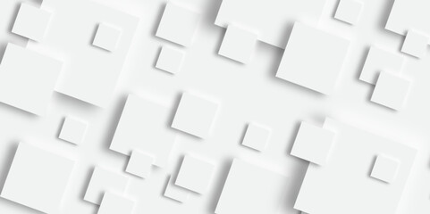 Obraz premium Abstract background with grey tone of many square and rectangles shapes on white background with decorative elements in Neomorphs style with copy space. You can use for add, poster, design artwork. 