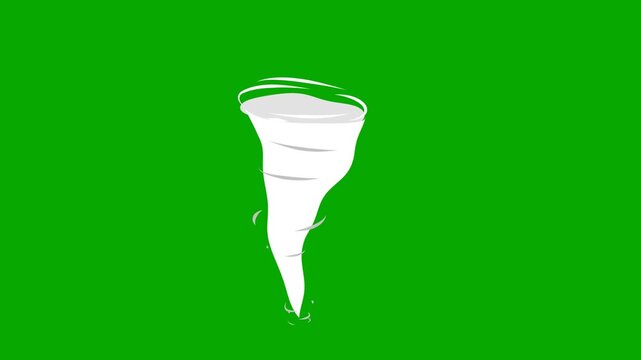 Storm animation isolated in green background. 4K footage video tornado attact