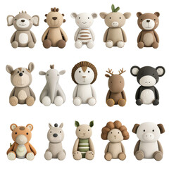 Obraz premium A collection of stuffed animals, including bears, deer, and giraffes