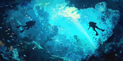 Fototapeta premium Diving Adventure in Underwater Cave