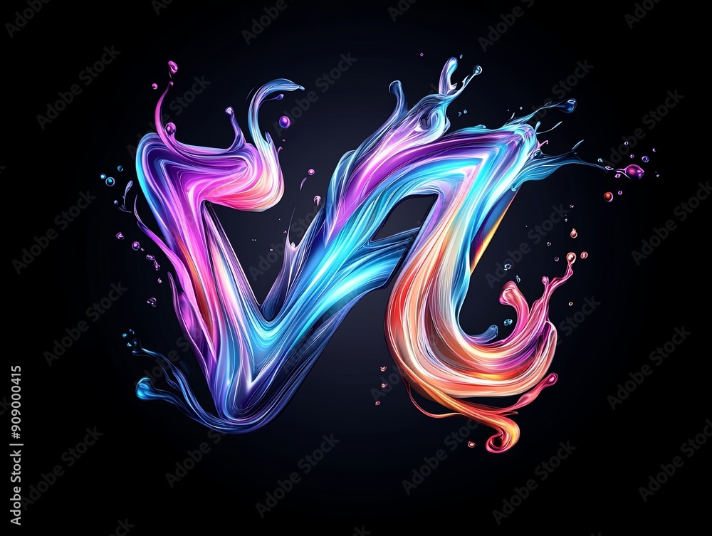 Poster close-up of vibrant font letters with a dynamic liquid effect, more clarity with clear light and sha