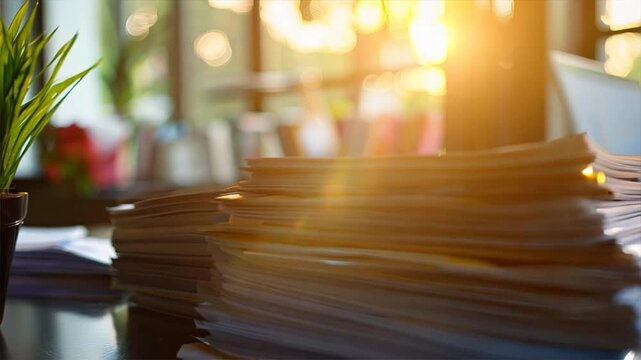  stack of business magazines and reports on a sleek desk