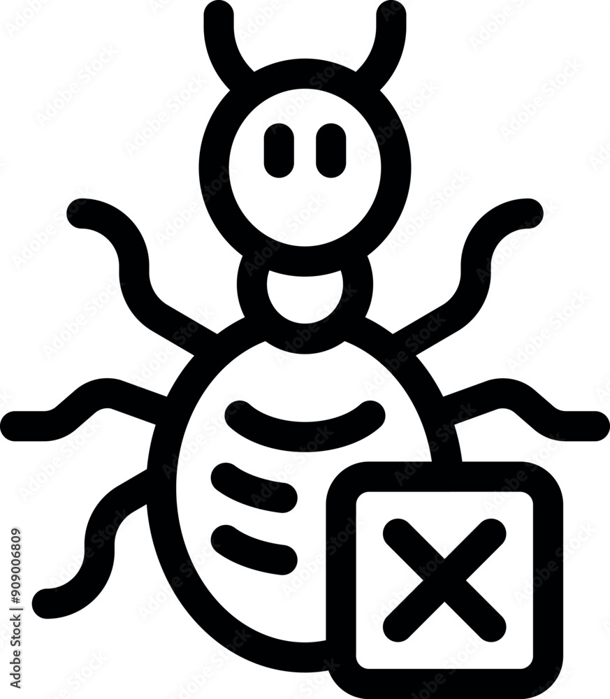 Poster simple icon of an ant with a cross sign, representing pest control and extermination services