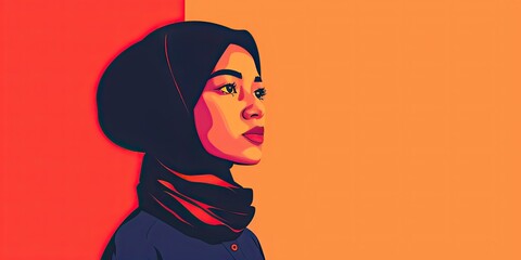 Stylized Vector Portrait of Woman in Hijab