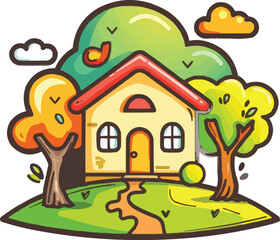 Fototapeta premium house and tree vector logo illustration,generative ai