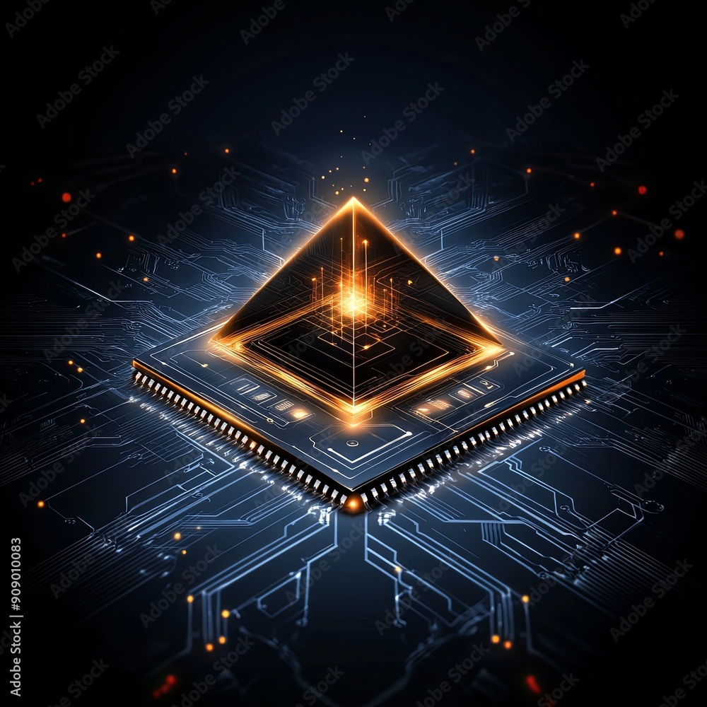 Aufkleber digital pyramid futuristic circuit pyramid glow glowing digital pyramid structure a captivating digi