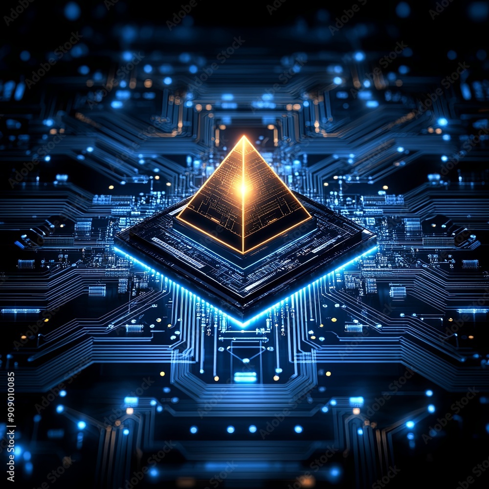 Aufkleber digital pyramid futuristic circuit pyramid glow glowing digital pyramid structure this captivating d