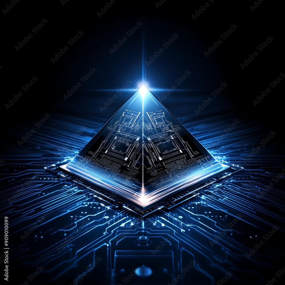 Aufkleber tech pyramid futuristic circuit pyramid glow glowing digital pyramid structure a striking pyramid of