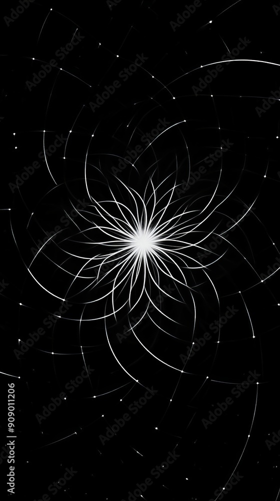 Poster abstract white light pattern on black background, futuristic geometric design. abstract art and digi