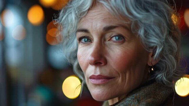 Senior businesswoman with enthusiasm glancing away in the office
