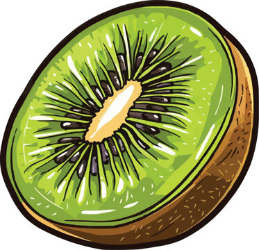 sliced kiwi fruit green brown clip art preview