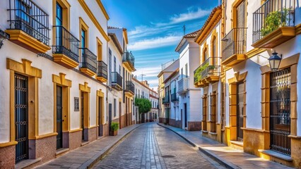 Fototapeta premium Street in Jerez, Zafra province of Badajoz with sky background, Jerez, Zafra, Badajoz, province, street, urban, Spain