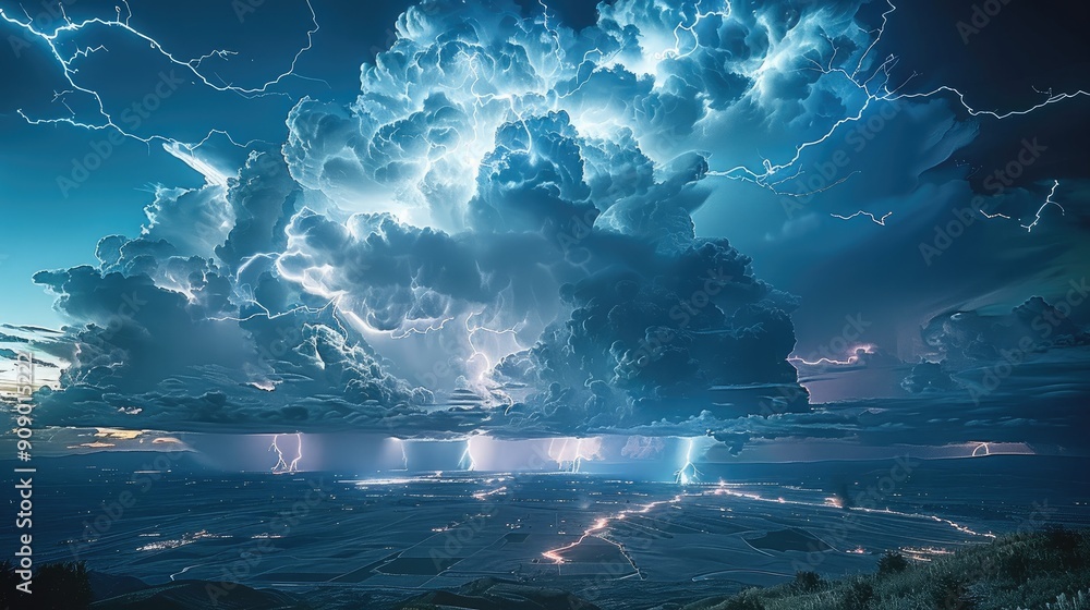 Poster lightning across the sky. generative ai.