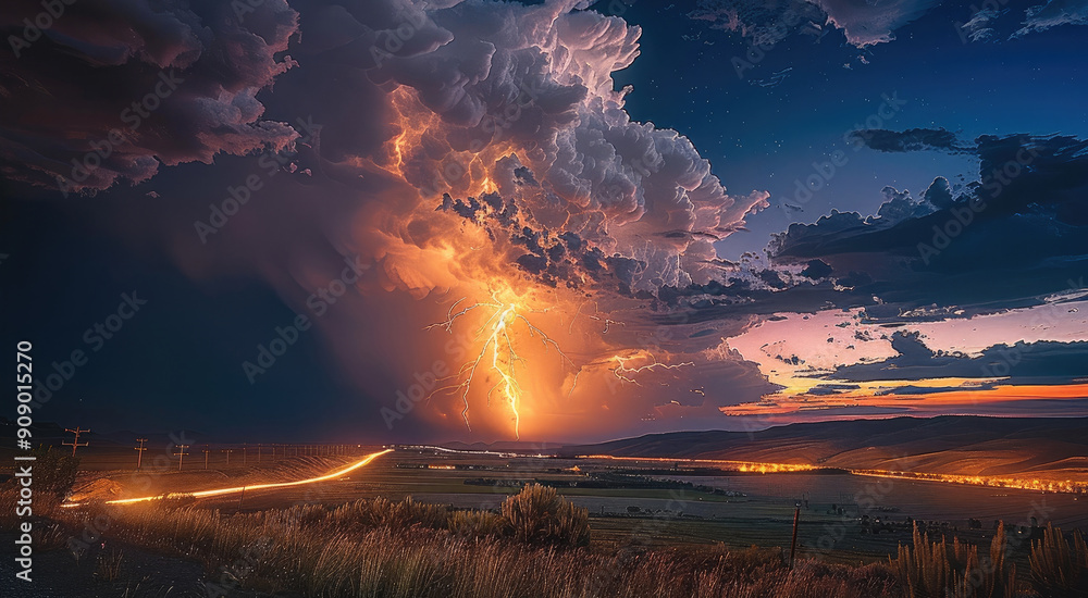 Poster lightning across the sky. generative ai.