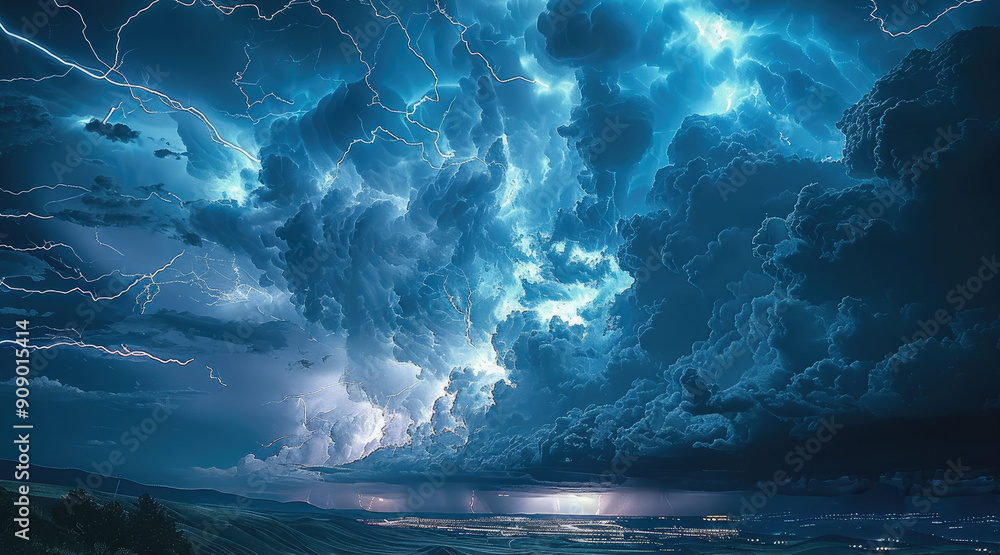 Poster lightning across the sky. generative ai.