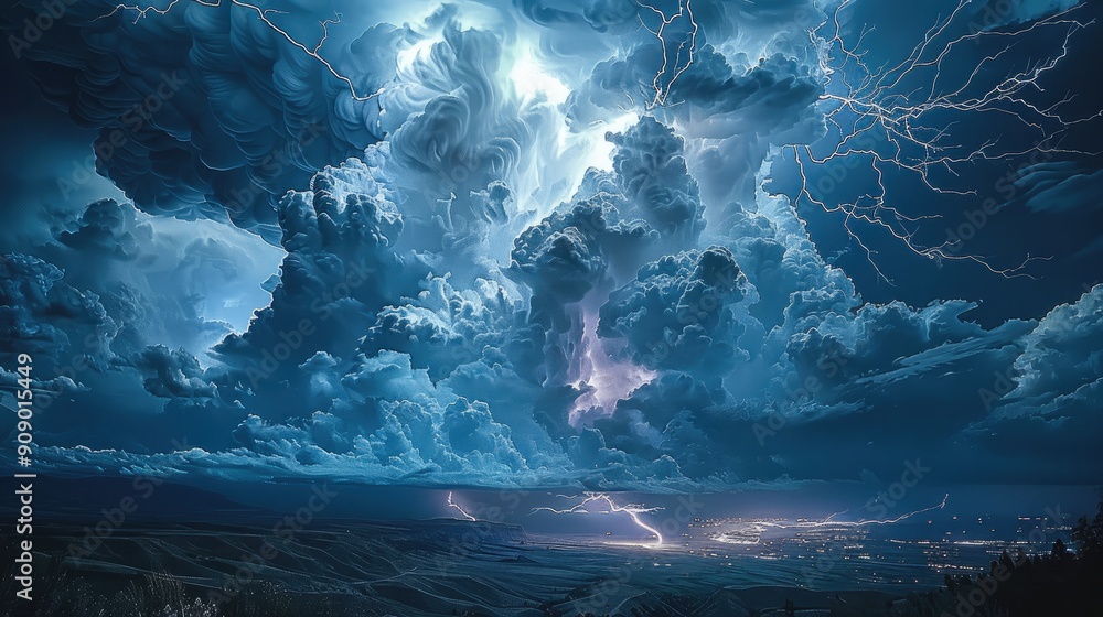 Poster lightning across the sky. generative ai.