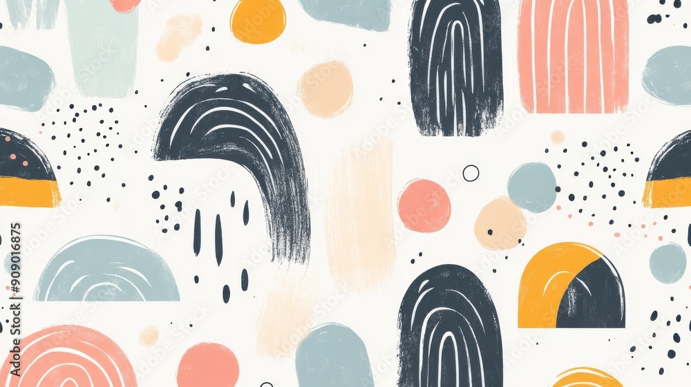 Poster abstract seamless pattern with hand-painted shapes and dots