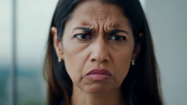 Close up portrait of a woman rolling looking annoyed and disgusted.