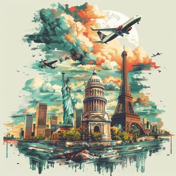 Artistic Composition of Famous Landmarks